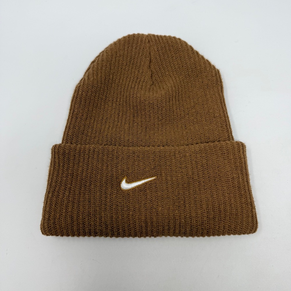 Nike Sportswear Cuffed Beanie Ale Brown Ribbed Knit Swoosh Hat DV3342-270 OSFM